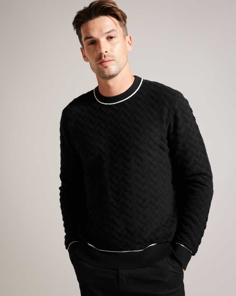 Black Ted Baker Sepal Long Sleeve Chevron Knit Jumper | ZA0000778