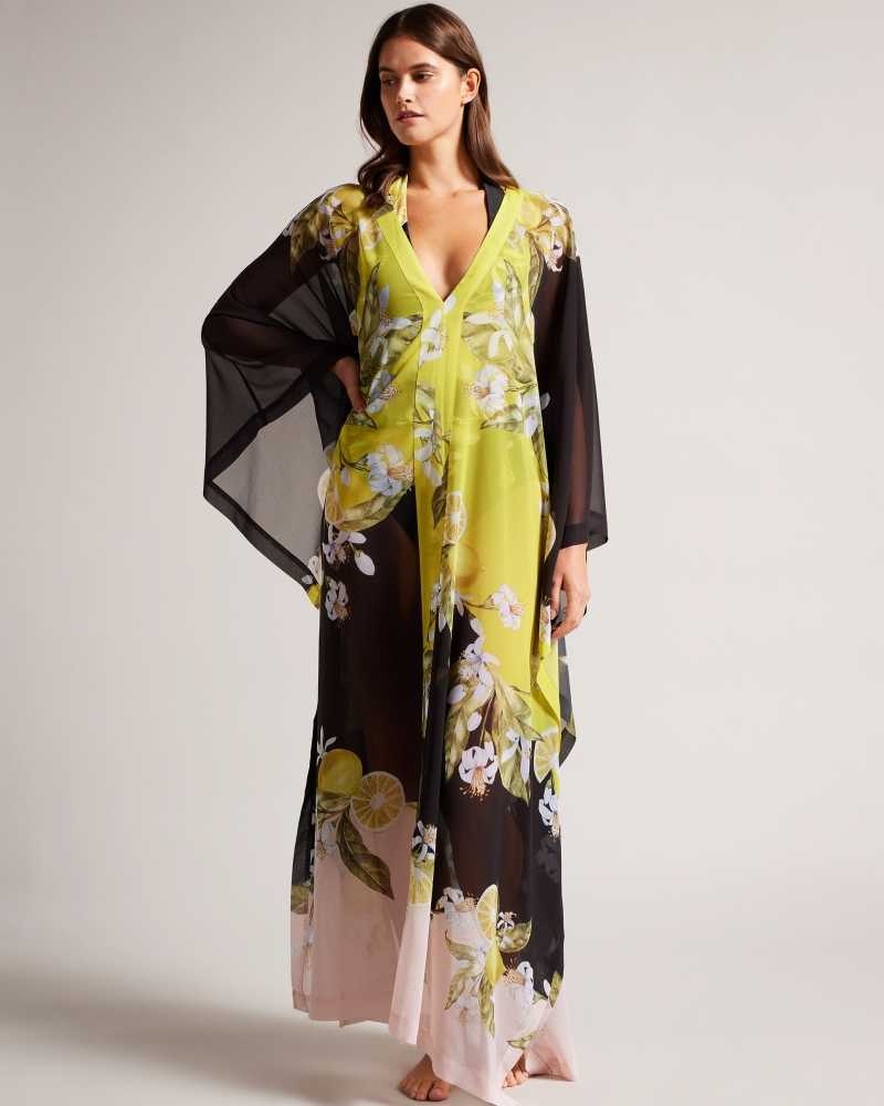 Black Ted Baker Sopheya Lemon Print Maxi Cover Up | ZA0001206