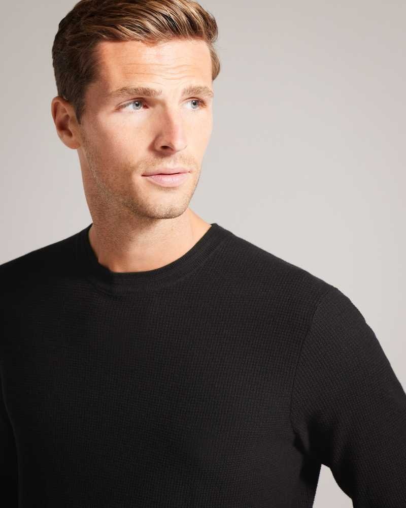 Black Ted Baker Staylay Textured crew neck jumper | ZA0000753