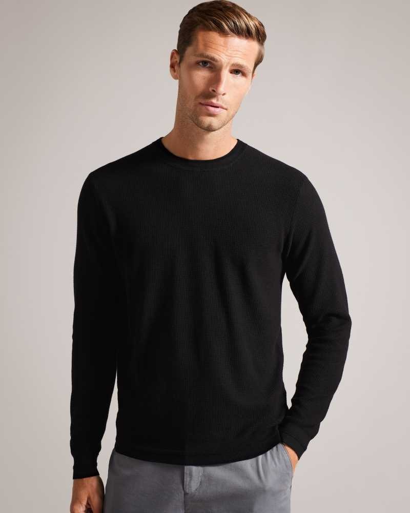 Black Ted Baker Staylay Textured crew neck jumper | ZA0000753