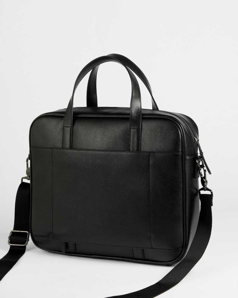 Black Ted Baker Strath Saffiano Leather Document Bag | ZA0000321