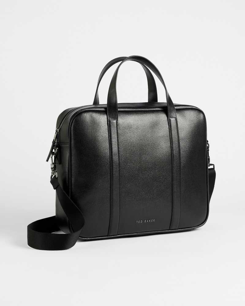 Black Ted Baker Strath Saffiano Leather Document Bag | ZA0000321