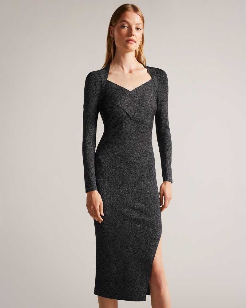 Black Ted Baker Tabytha Slim Fit Cross Over Knit Dress | ZA0000134