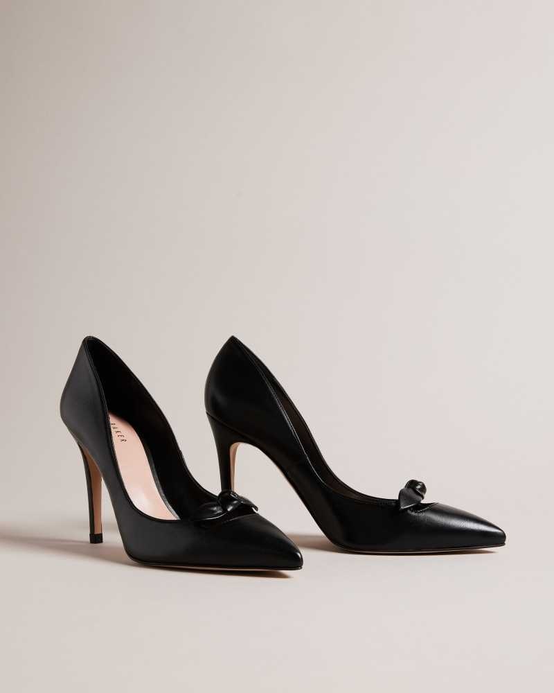 Black Ted Baker Teliah Leather Bow Embellished Court Heels | ZA0001629