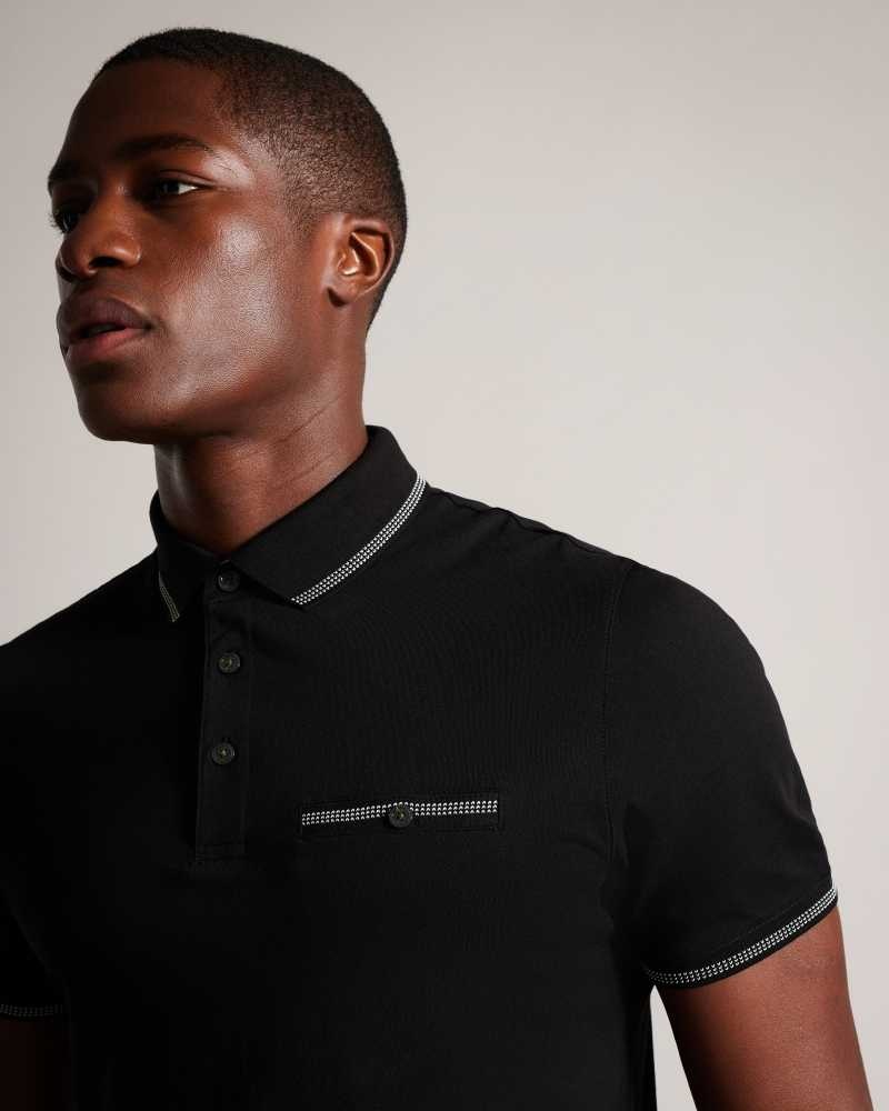 Black Ted Baker Tortila Polo Shirt With Striped Details | ZA0001403