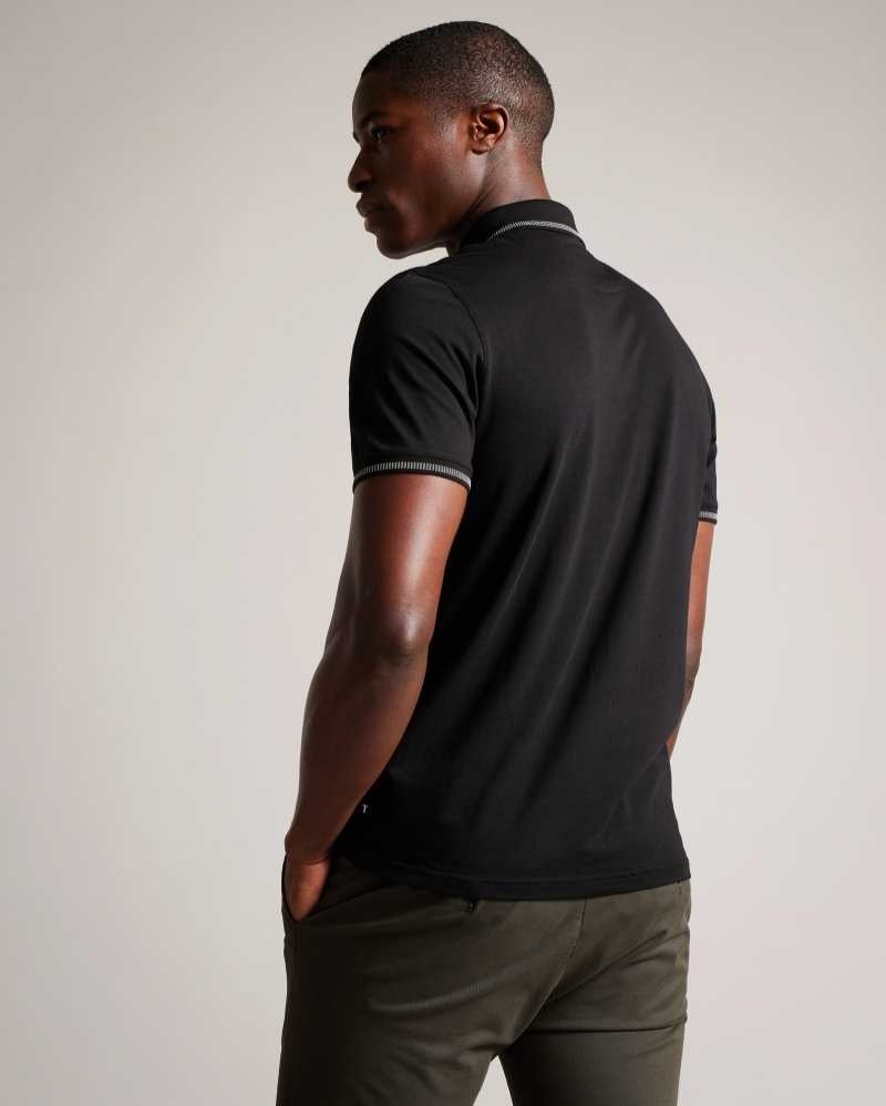 Black Ted Baker Tortila Polo Shirt With Striped Details | ZA0001403