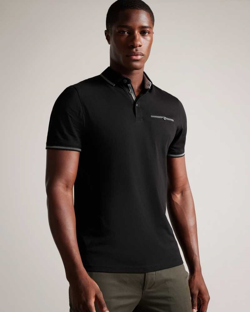 Black Ted Baker Tortila Polo Shirt With Striped Details | ZA0001403