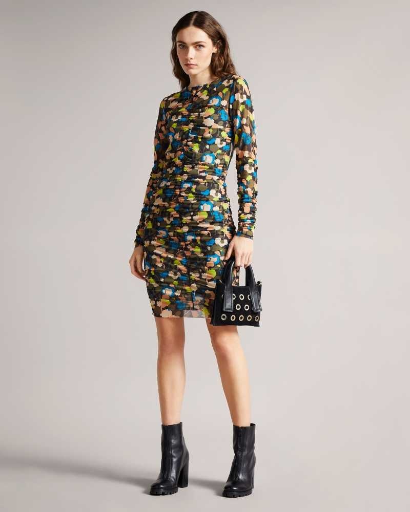 Black Ted Baker Ttinna Ruched Front Dress | ZA0000161