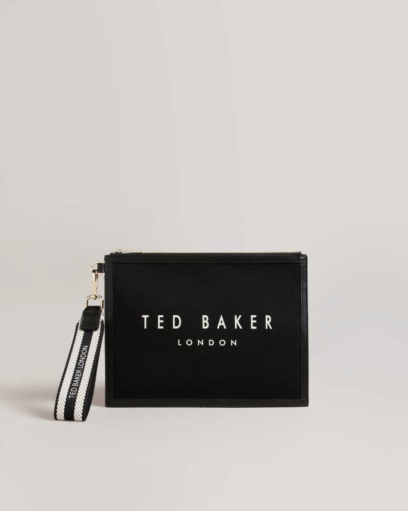 Black Ted Baker Vivtora Branded Webbing Canvas Pouch | ZA0000311