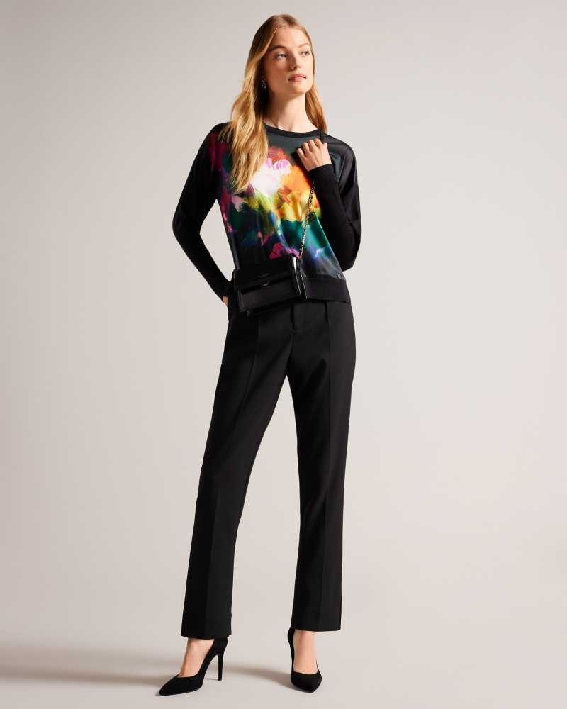 Black Ted Baker Zarha Art Print Jumper With Sleeve Detail | ZA0000736