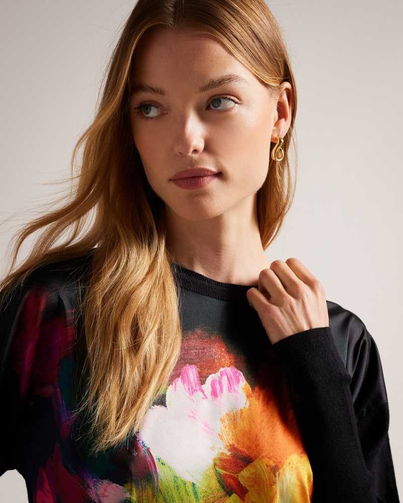 Black Ted Baker Zarha Art Print Jumper With Sleeve Detail | ZA0000736