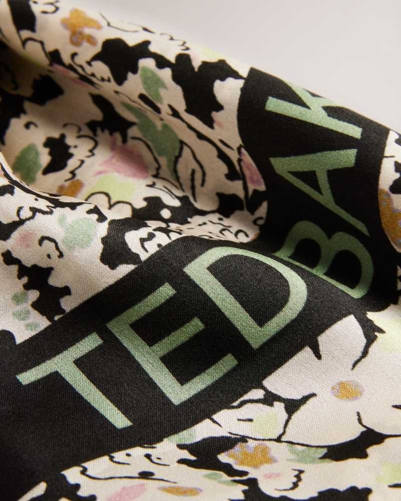 Black Ted Baker Zebbaa Ditsy Floral Square Satin Scarf | ZA0002030