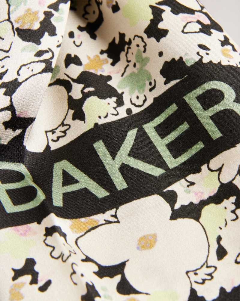 Black Ted Baker Zebbaa Ditsy Floral Square Satin Scarf | ZA0002030