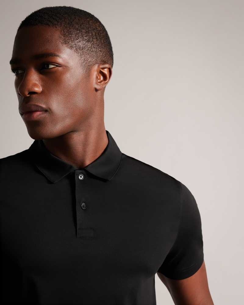 Black Ted Baker Zeiter Short Sleeve Slim Fit Polo Shirt | ZA0000891