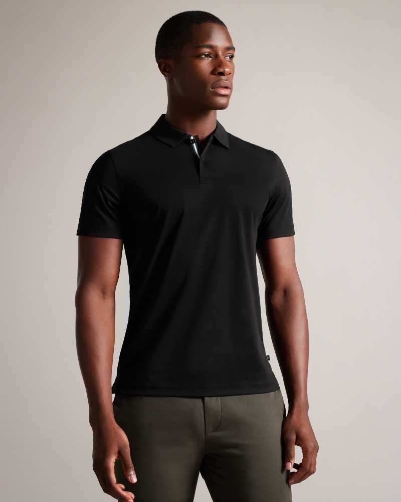 Black Ted Baker Zeiter Short Sleeve Slim Fit Polo Shirt | ZA0000891