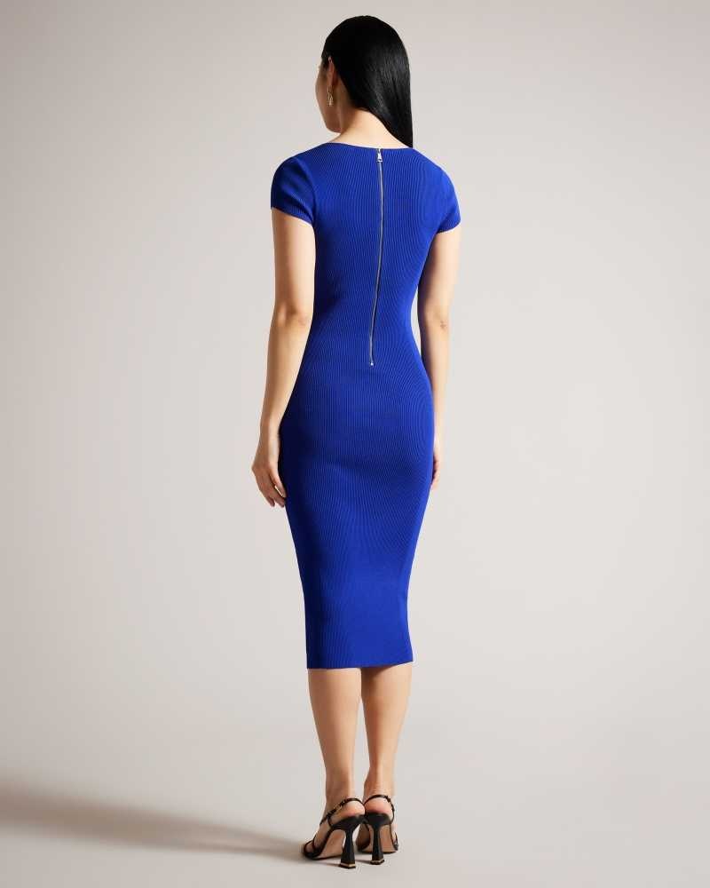 Blue Ted Baker Alixis Ribbed Bodycon Knit Midi Dress | ZA0000165