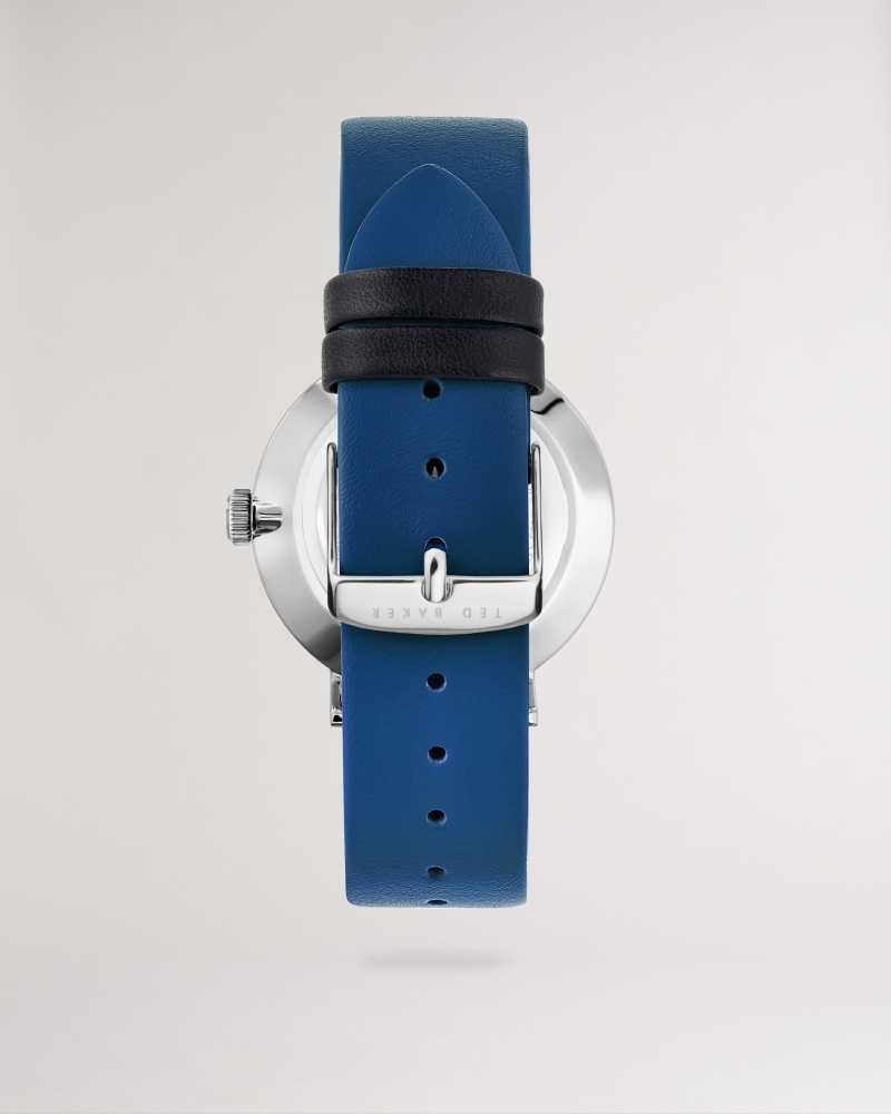 Blue Ted Baker Clokke Blue Smooth Leather Strap Watch | ZA0002093