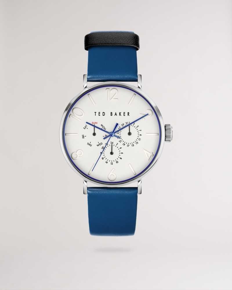 Blue Ted Baker Clokke Blue Smooth Leather Strap Watch | ZA0002093