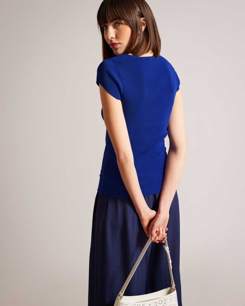 Blue Ted Baker Cyndiy Scoop Neck Fitted Knit Top | ZA0000752