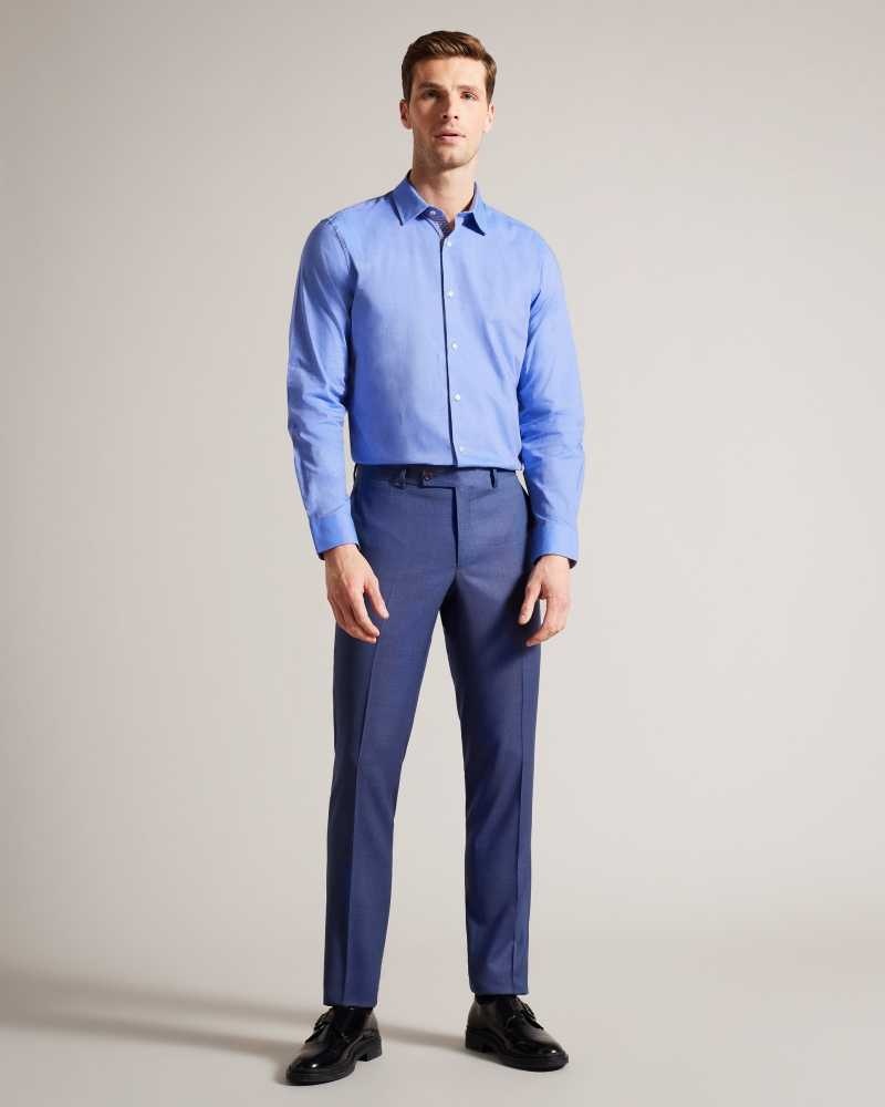 Blue Ted Baker Herils Herringbone Long Sleeve Cotton Shirt | ZA0000955