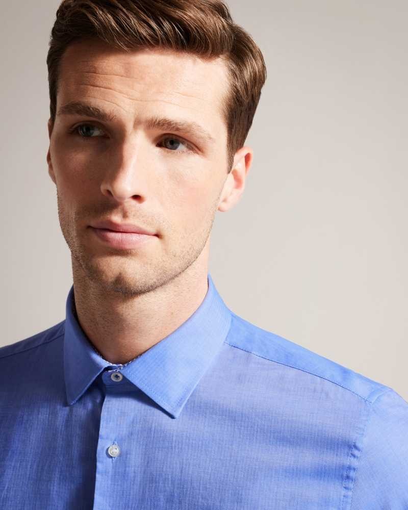 Blue Ted Baker Herils Herringbone Long Sleeve Cotton Shirt | ZA0000955