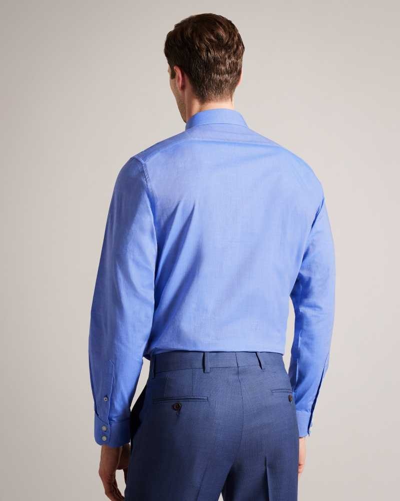 Blue Ted Baker Herils Herringbone Long Sleeve Cotton Shirt | ZA0000955