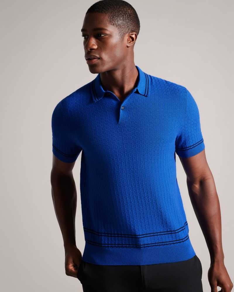 Blue Ted Baker Maytain Short Sleeve Textured Polo Shirt | ZA0000913