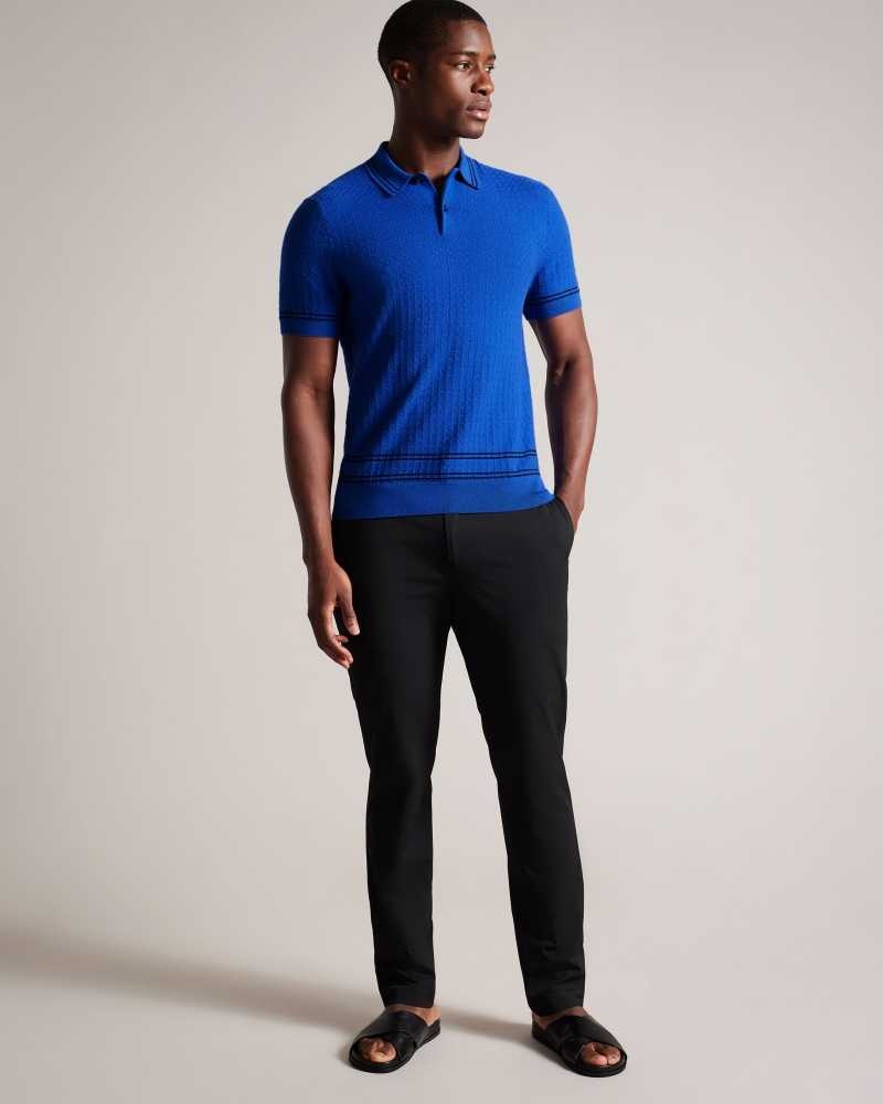 Blue Ted Baker Maytain Short Sleeve Textured Polo Shirt | ZA0000913