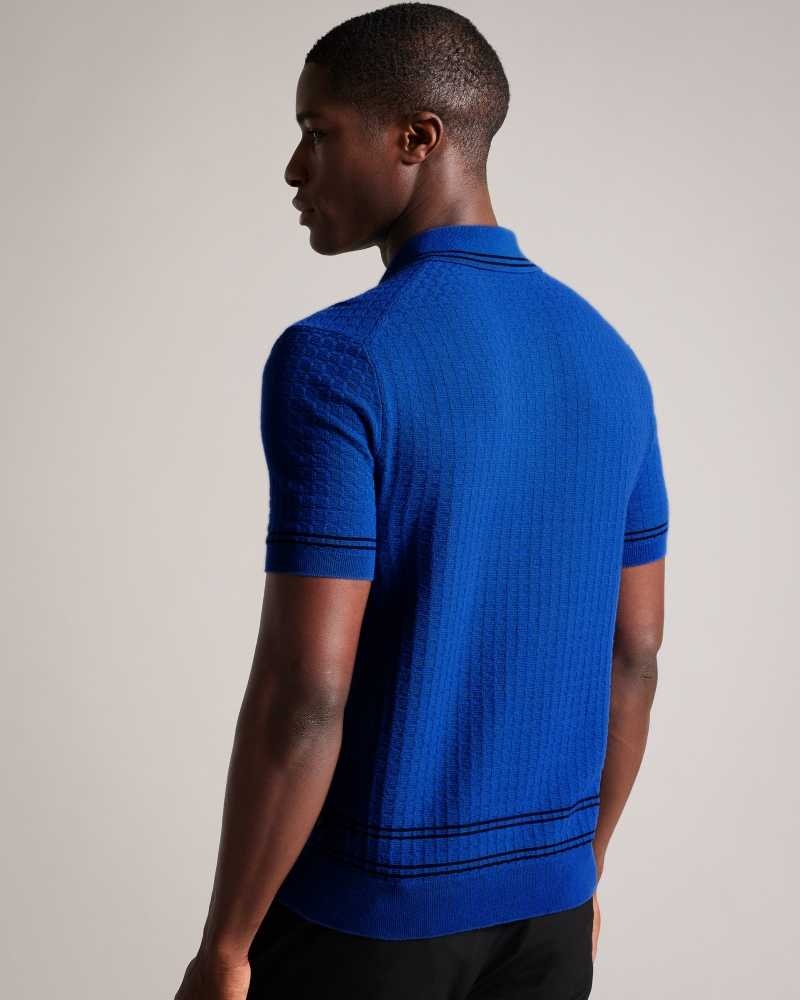 Blue Ted Baker Maytain Short Sleeve Textured Polo Shirt | ZA0000913