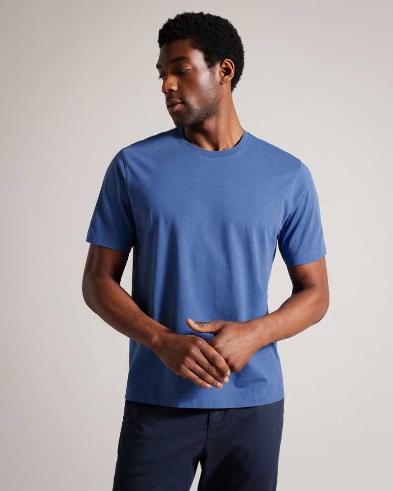 Blue Ted Baker Tywinn Short Sleeve Regular Fit Plain T-shirt | ZA0001267