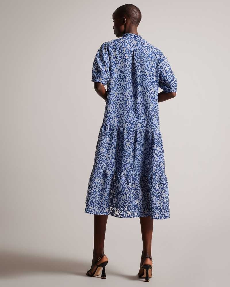 Bright Blue Ted Baker Camriyn Oversized Shirt Dress with Puff Sleeve | ZA0000182