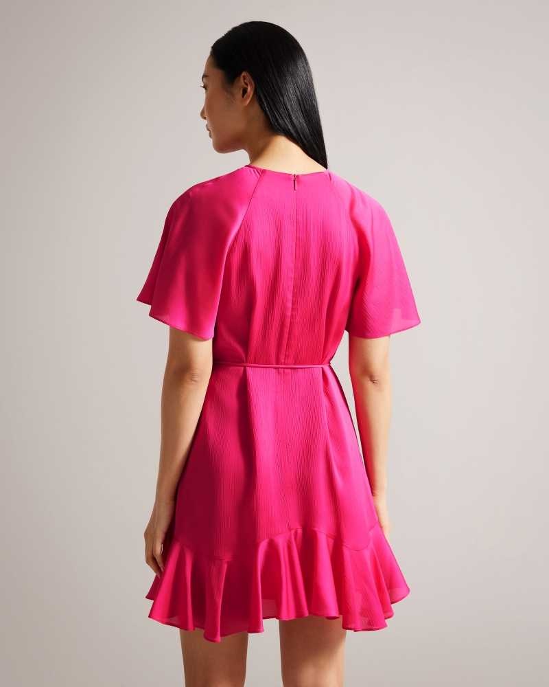 Bright Pink Ted Baker Elsieee Fluted Hem Mini Skater Dress | ZA0000172