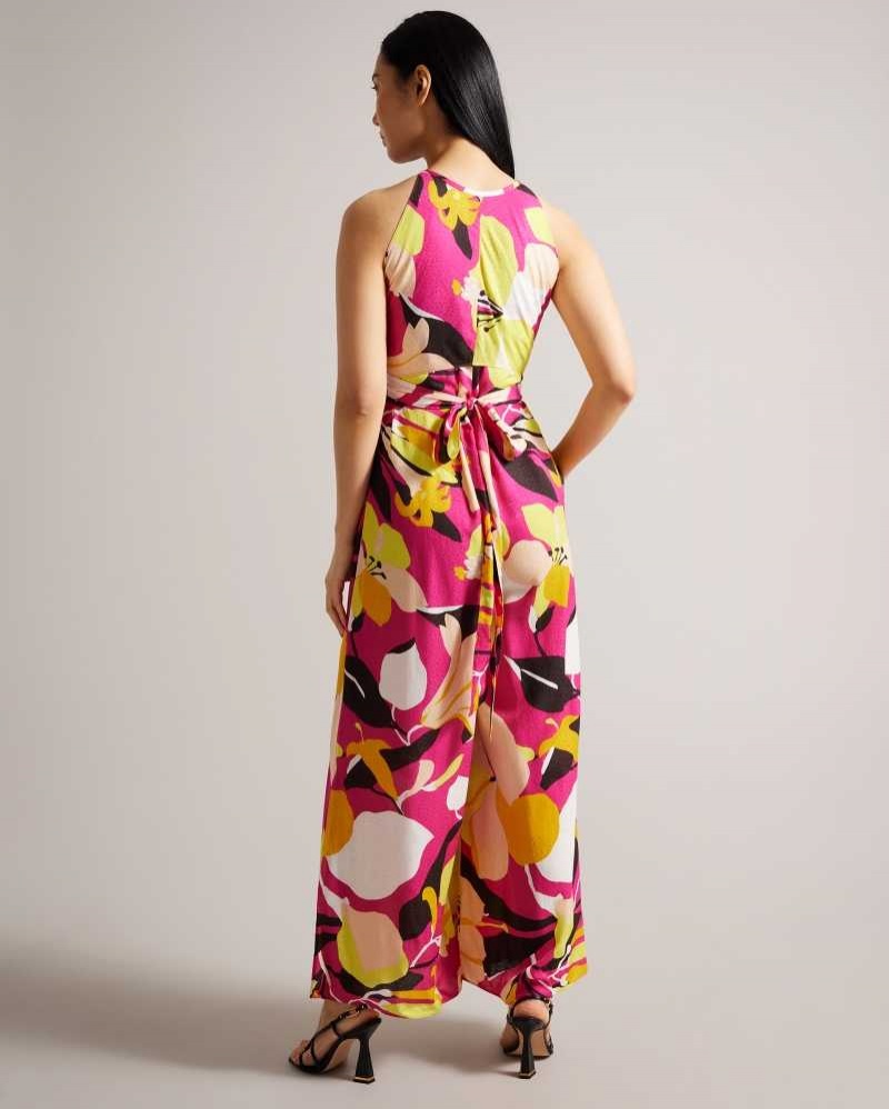 Bright Pink Ted Baker Molliah Abstract Print Jumpsuit With Wrap Bodice | ZA0001457