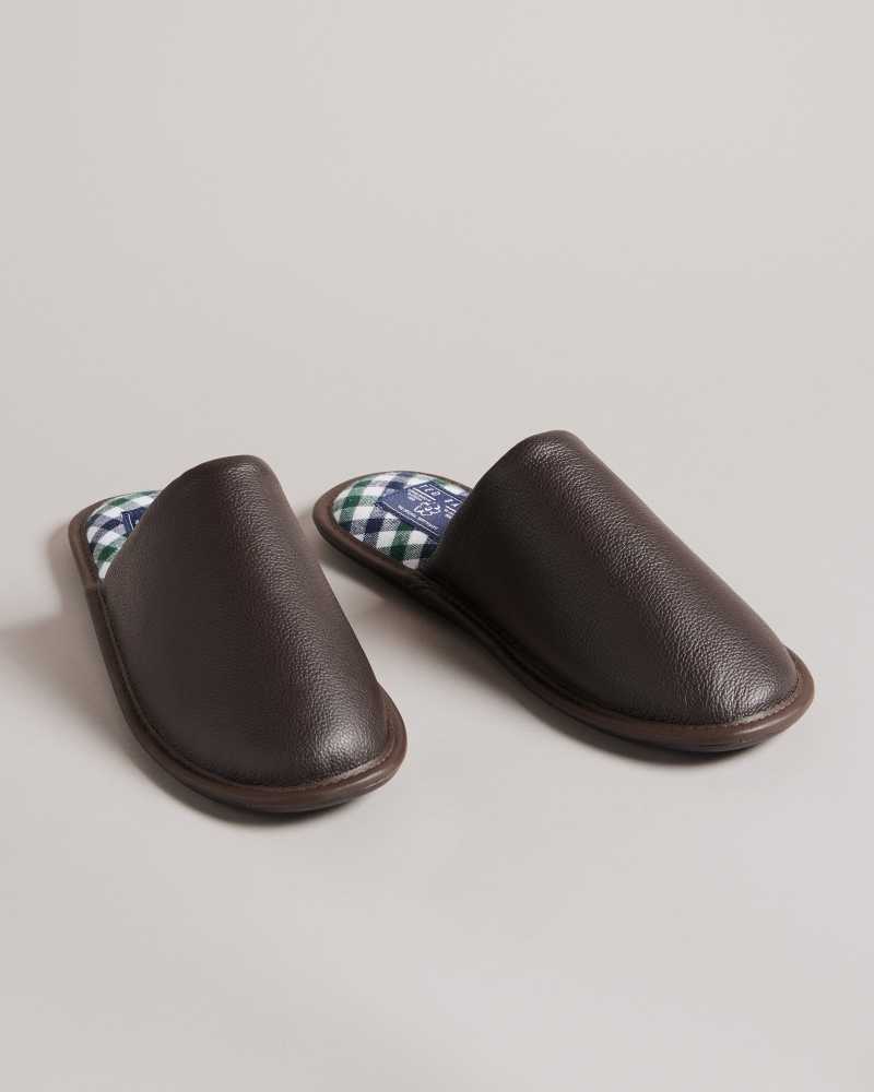 Brown Chocolate Ted Baker Ardin Leather Mule Slippers | ZA0001697