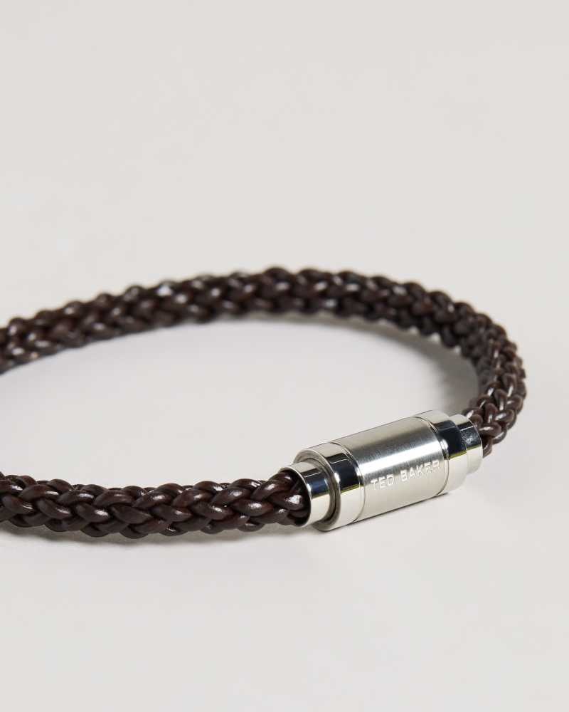 Brown Chocolate Ted Baker Duran Leather Woven Bracelet | ZA0002091