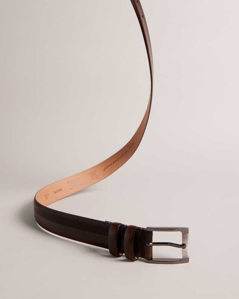 Brown Chocolate Ted Baker Harvii Etched Leather Belt | ZA0001742