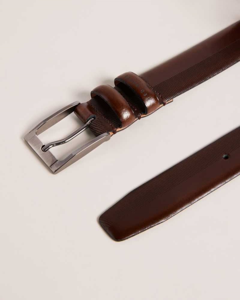 Brown Chocolate Ted Baker Harvii Etched Leather Belt | ZA0001742