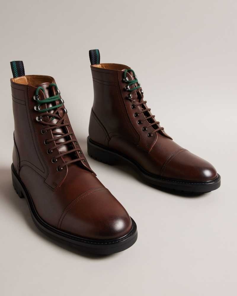 Brown Chocolate Ted Baker Joesif Leather Lace Up Boots | ZA0001605