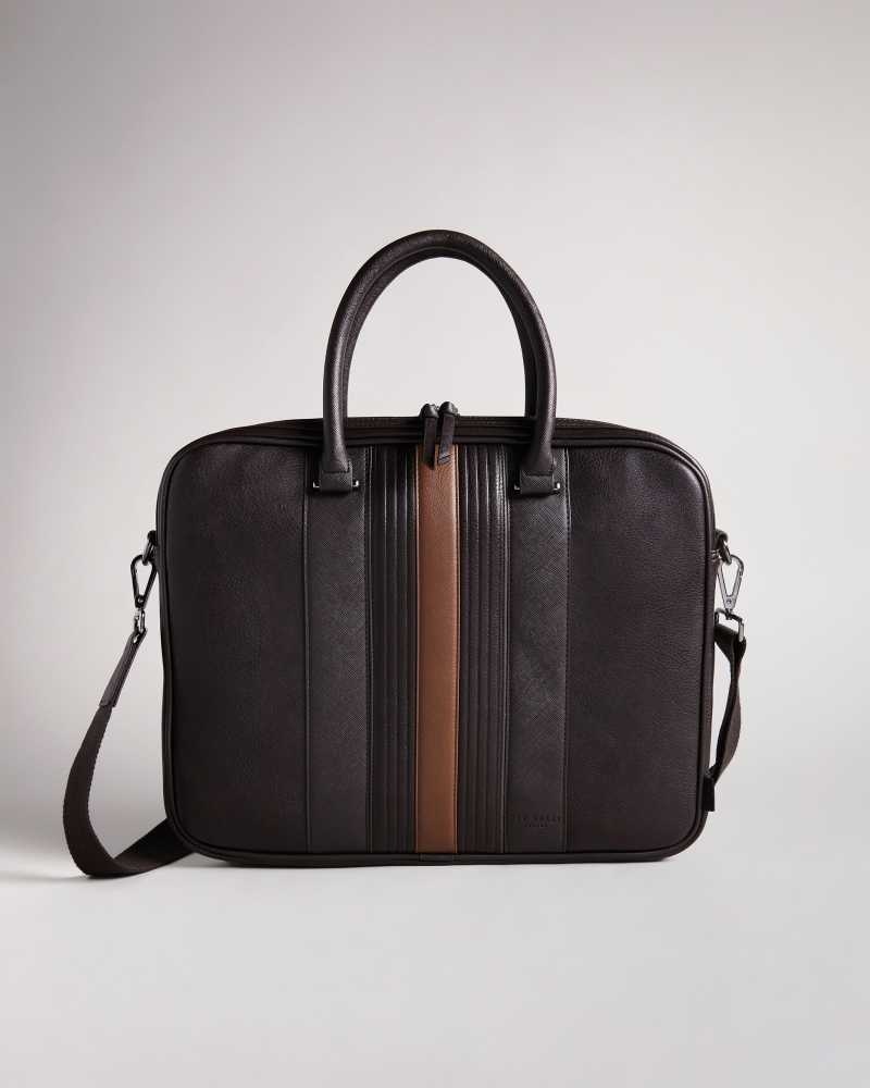 Brown Chocolate Ted Baker Nevver Striped PU Document Bag | ZA0000541