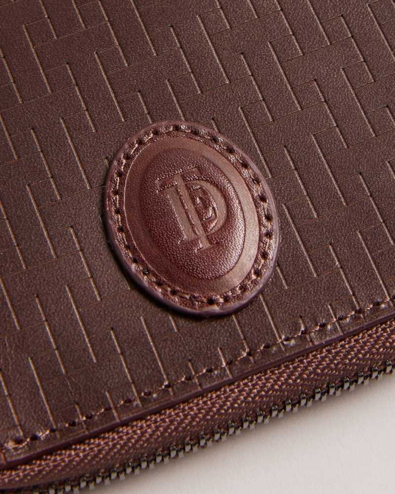 Brown Chocolate Ted Baker Tobiat T Monogram Zip Around Wallet | ZA0000497