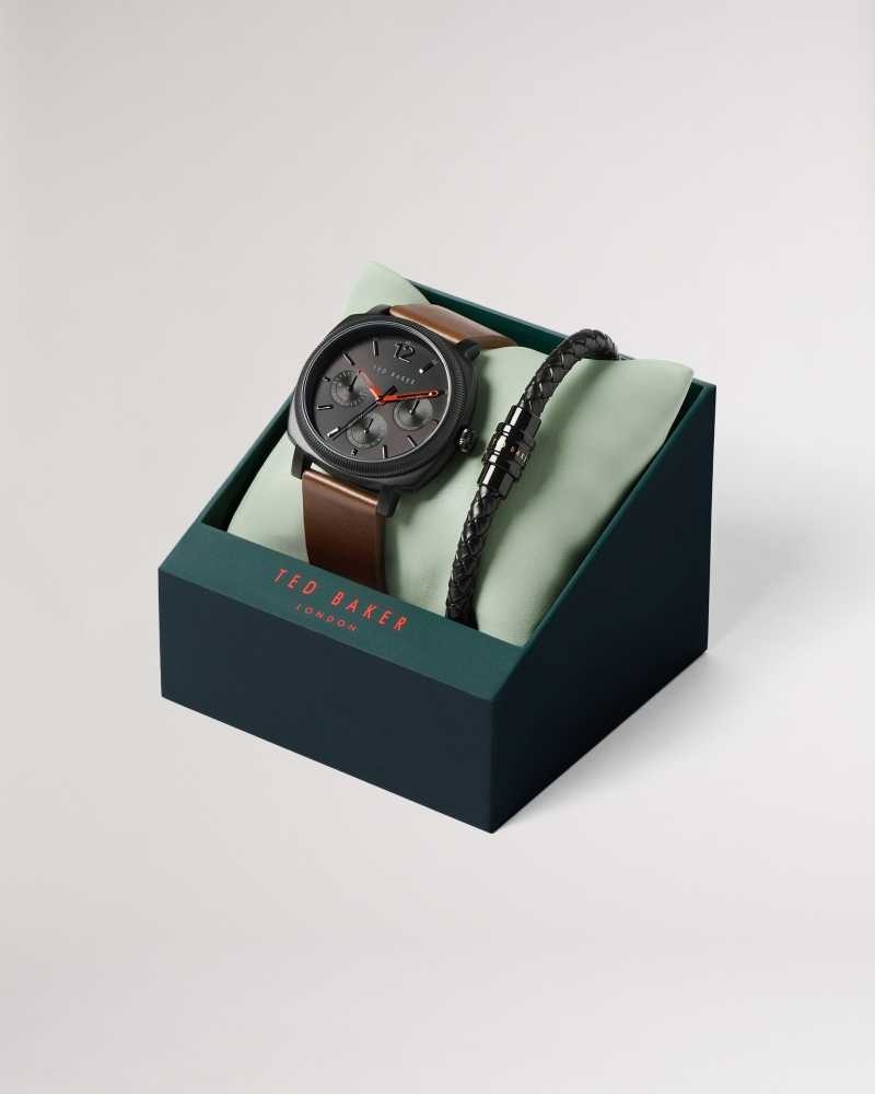 Brown Ted Baker Butch Watch And Bracelet Gift Set | ZA0002086