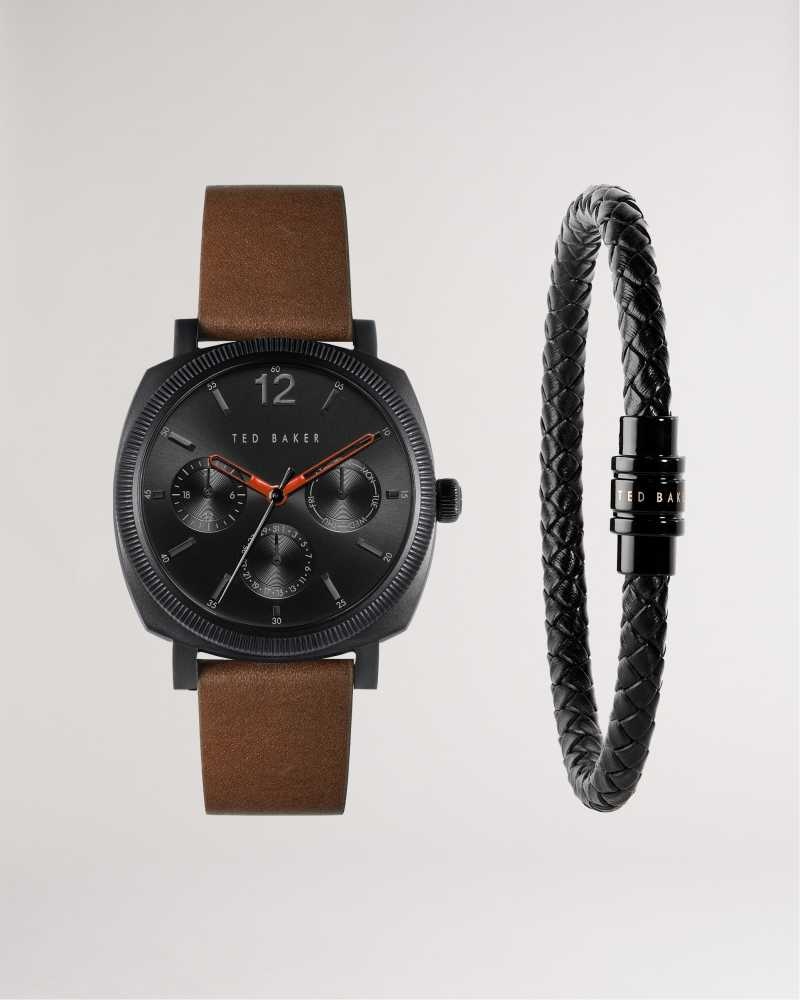 Brown Ted Baker Butch Watch And Bracelet Gift Set | ZA0002086