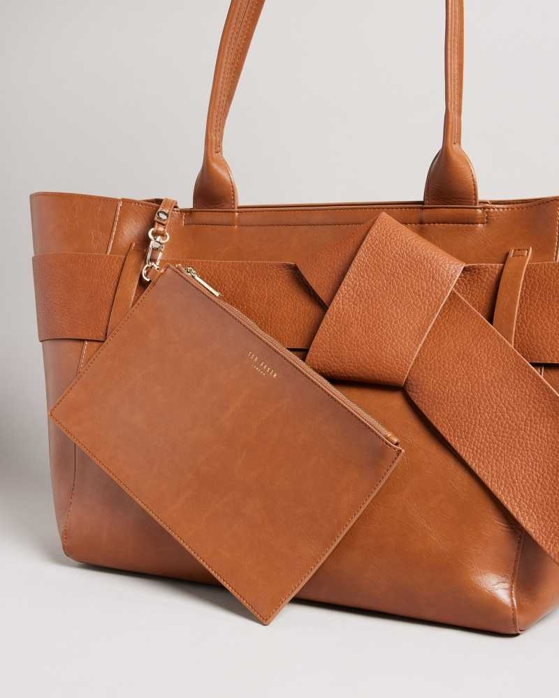 Brown Ted Baker Jimma PU Large Tote Bag | ZA0000469