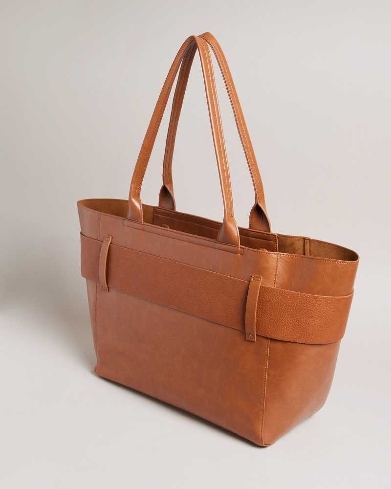 Brown Ted Baker Jimma PU Large Tote Bag | ZA0000469