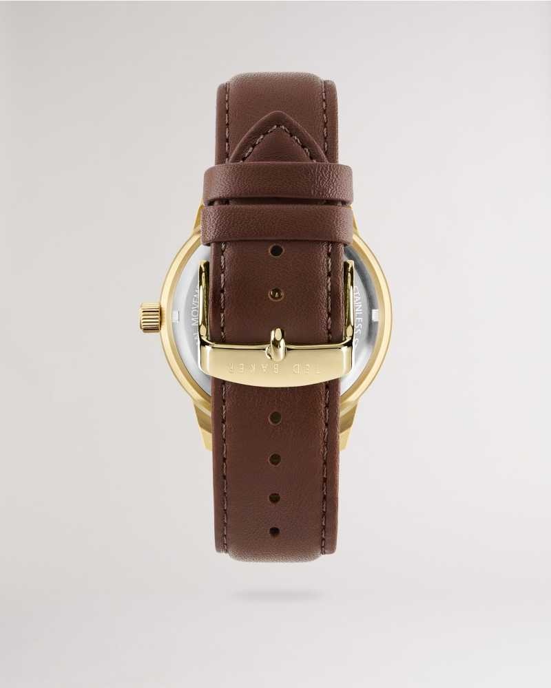 Brown Ted Baker Mynet Retro Smooth Leather Strap Watch | ZA0002099