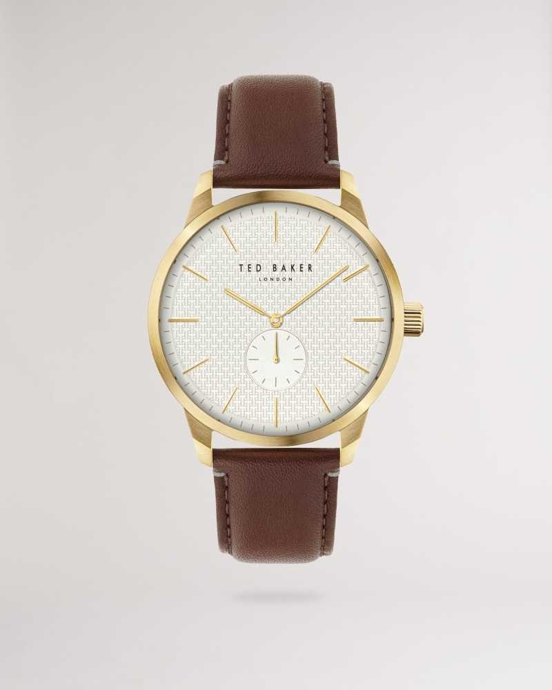 Brown Ted Baker Mynet Retro Smooth Leather Strap Watch | ZA0002099