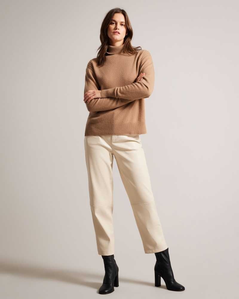 Camel Ted Baker Ruthell Organic Cashmere Roll Neck Jumper | ZA0000757