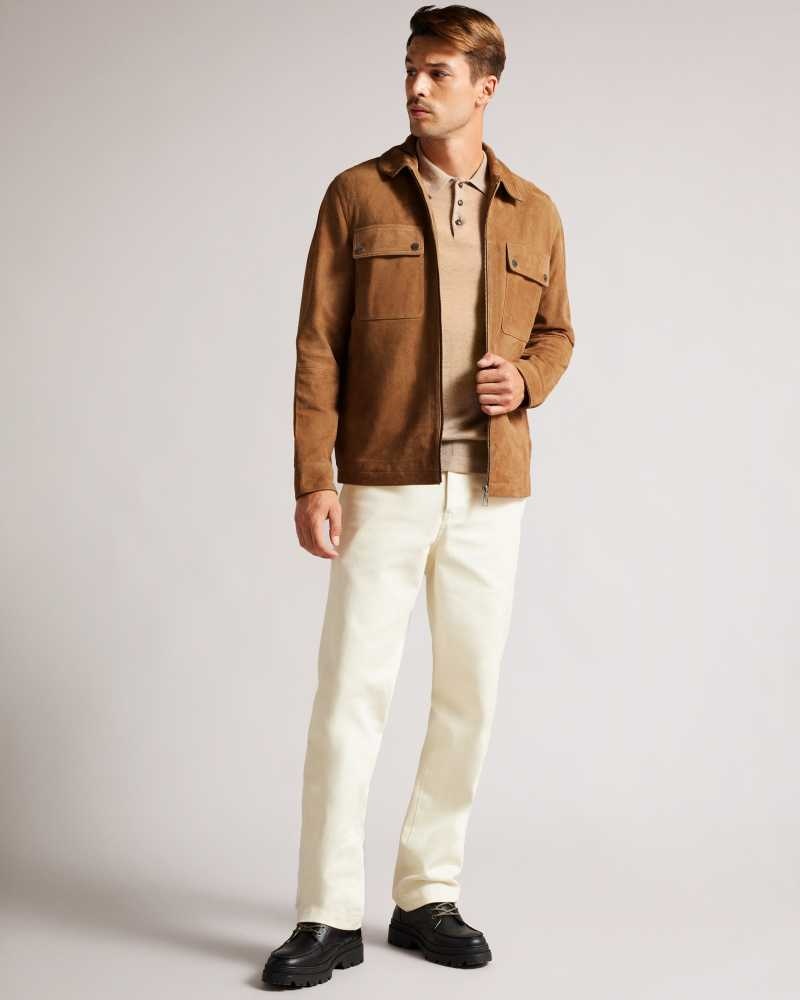 Camel Ted Baker Thierry Suede Zip Through Shacket | ZA0000655