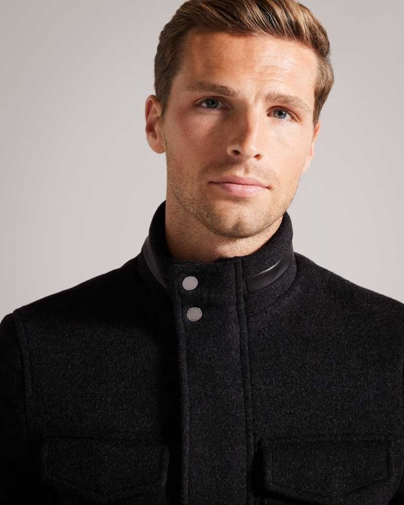 Charcoal Ted Baker Knowl Wool Funnel Neck Field Jacket | ZA0000632