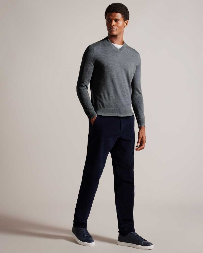 Charcoal Ted Baker Lambeh V-Neck Merino Wool Jumper | ZA0000769